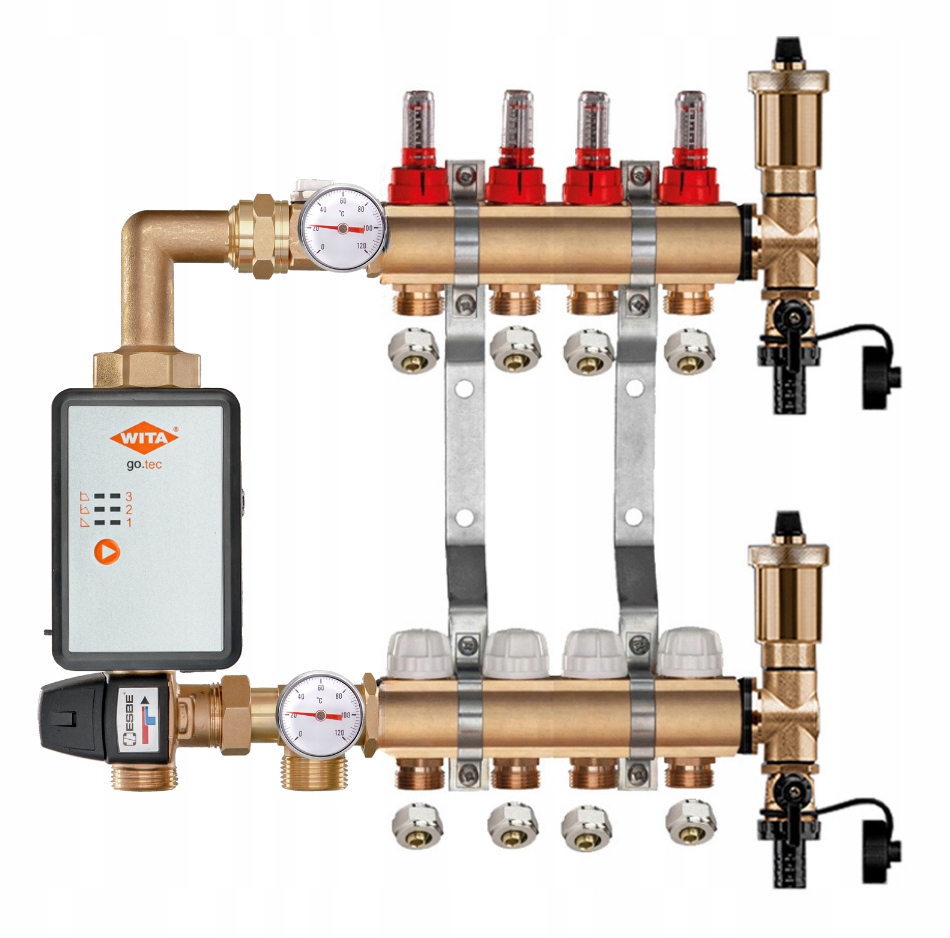 Mosazný Rozdělovač Podlahovky 4 Čerpací Skupina Vítá Go.tec Pex Spojky