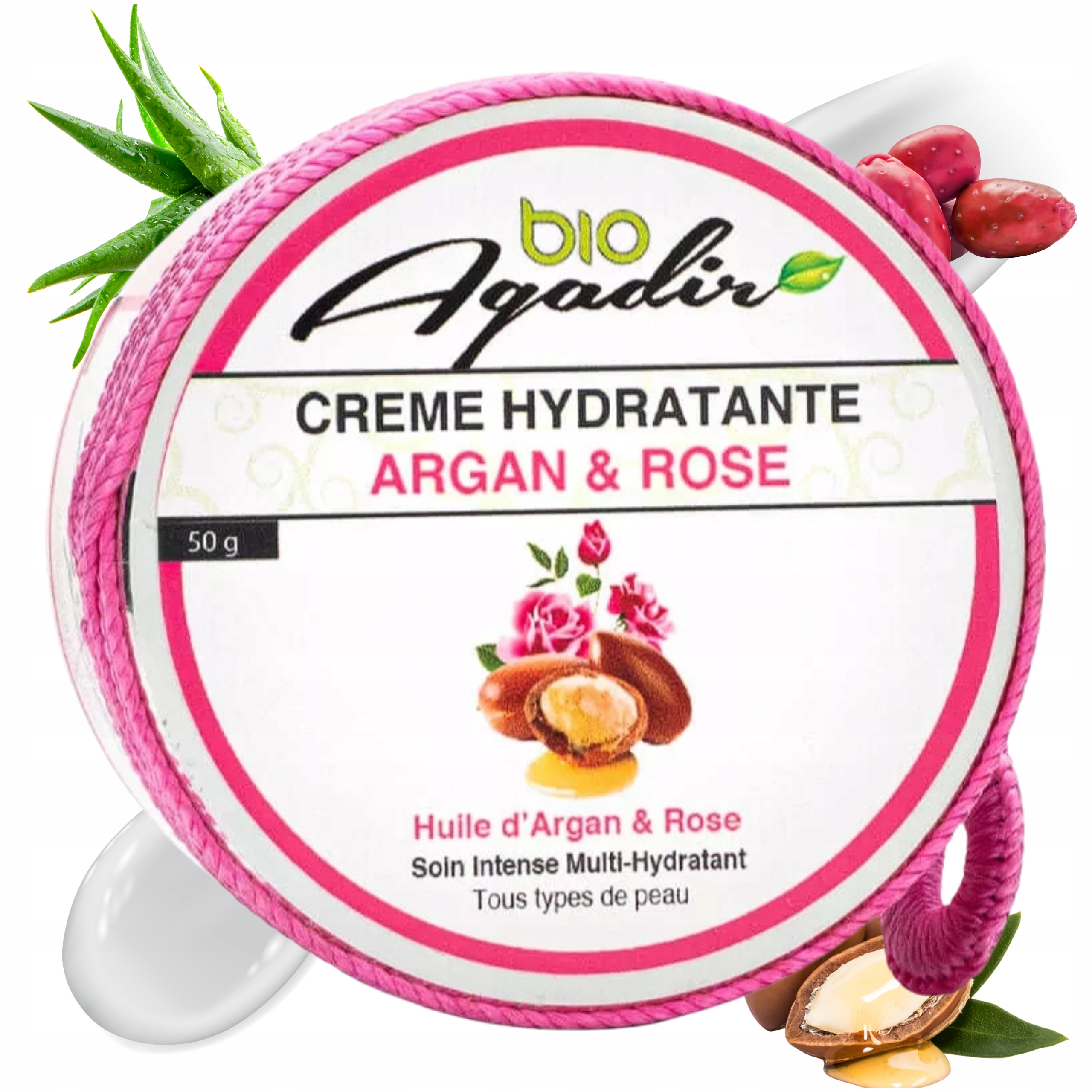 Krem Nawilżający do Twarzy Arganowy z Olejkiem Różanym Bio Agadir 50 ml