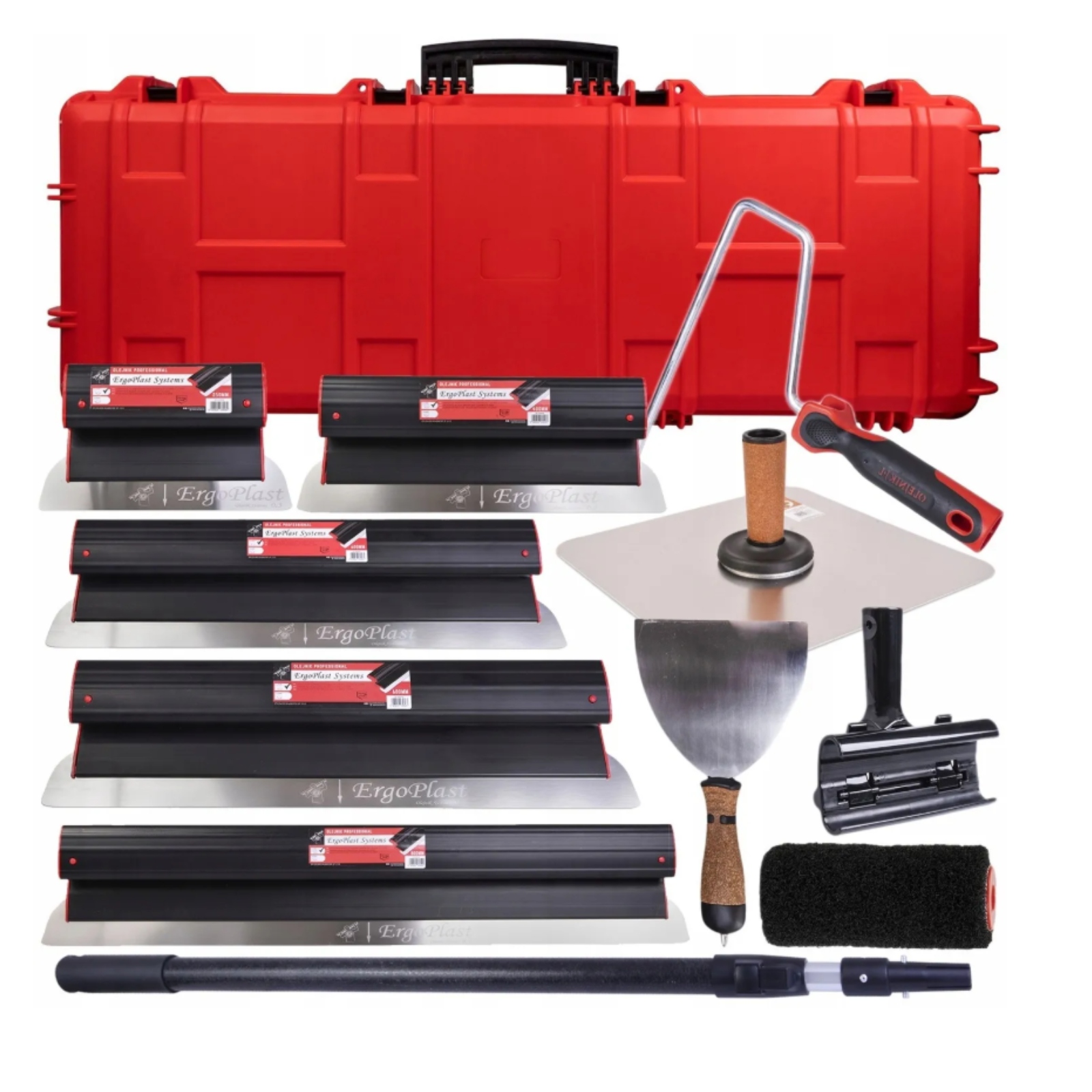 Olejnik Zestaw Noży Szpachli Do Gładzi W Walizce Kij Teleskopowy Wałek Paca