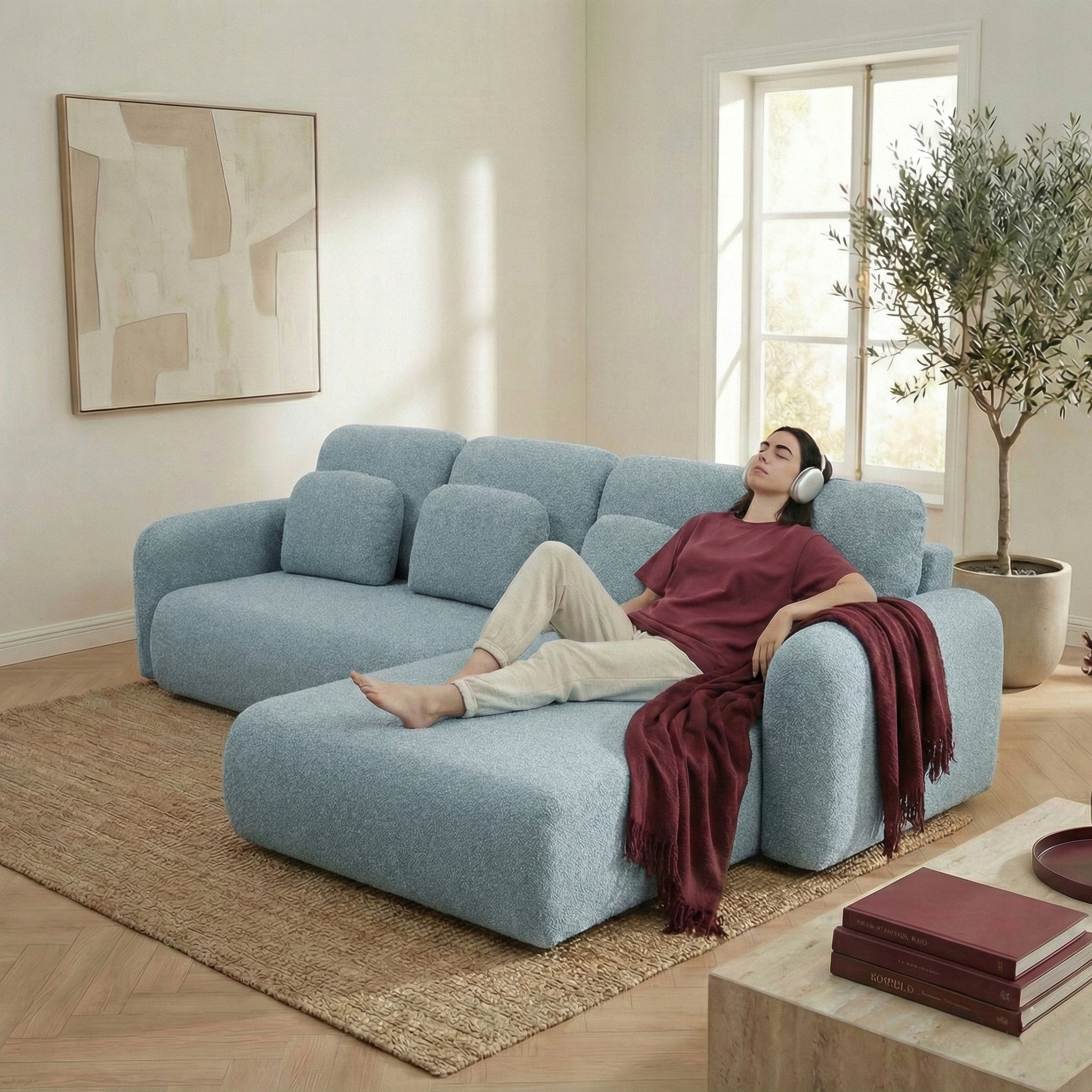 Rohová Sedací Souprava s funkcí spaní Rohová rozkládací pohovka Rohová Sedačka Nest Modrá