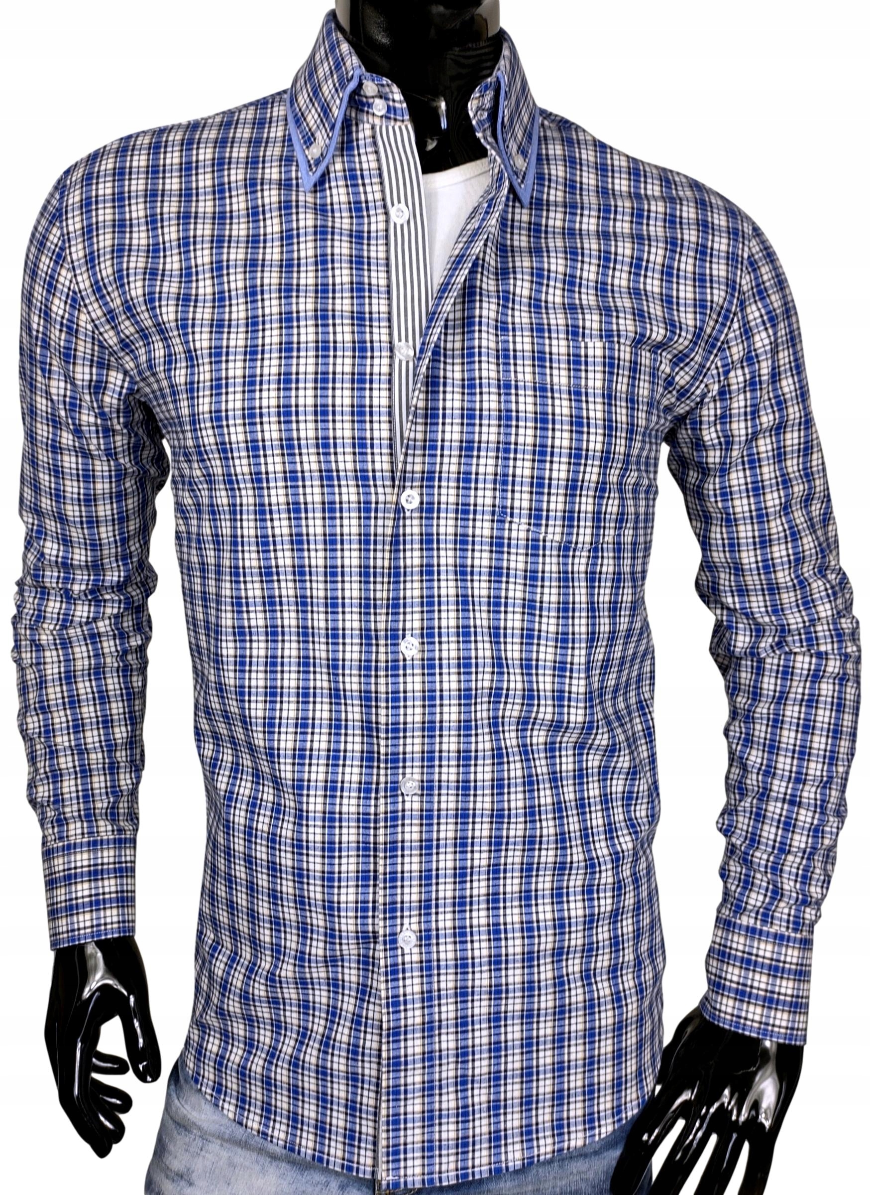 

Koszula Męska W Kratę _ Slim _ KD77 Bawełna r. XL