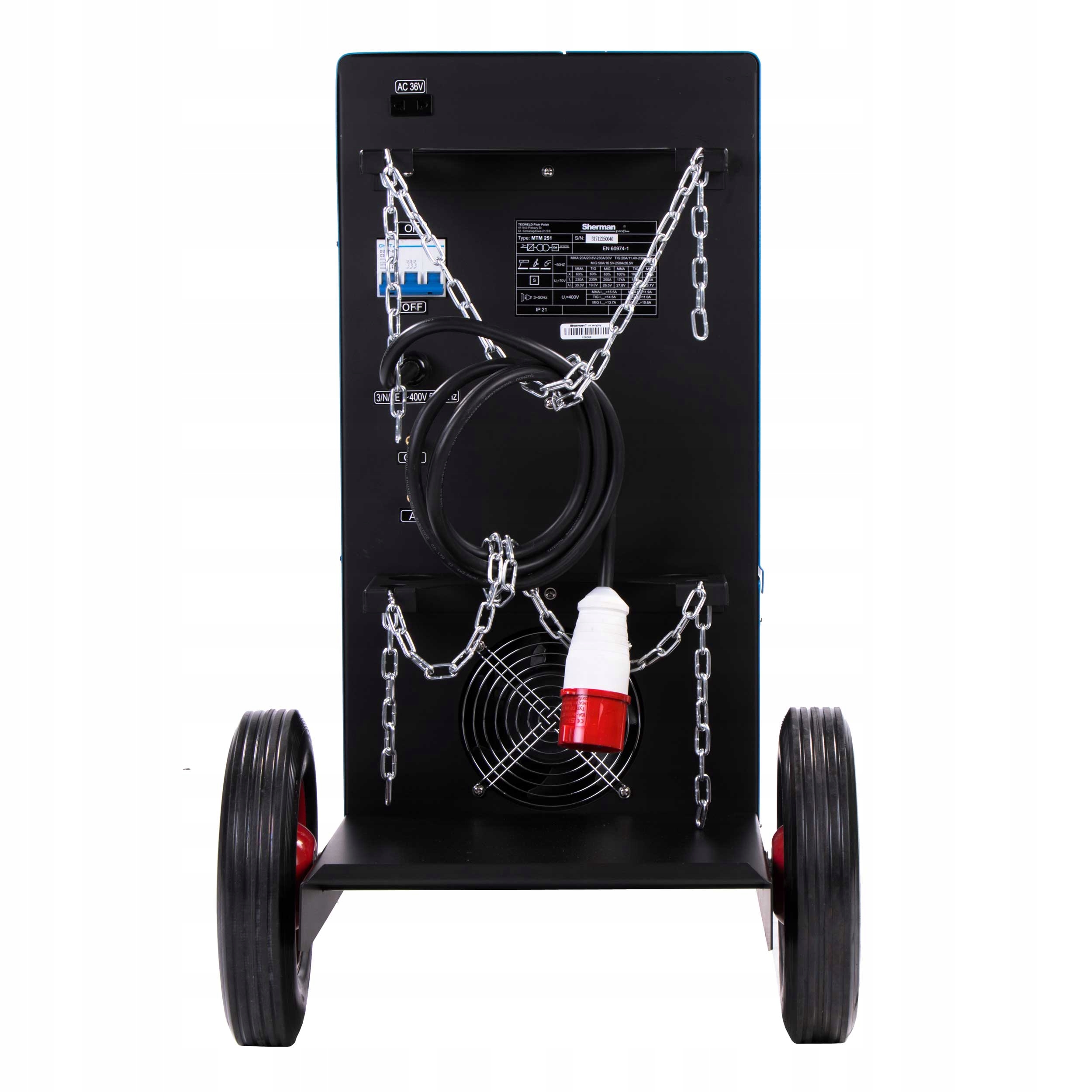 PÓŁAUTOMAT SPAWALNICZY SHERMAN MTM 251/4R MIG MAG TIG DC MMA 400V 250A 4W1 Moc pobierana 10.2 kVA