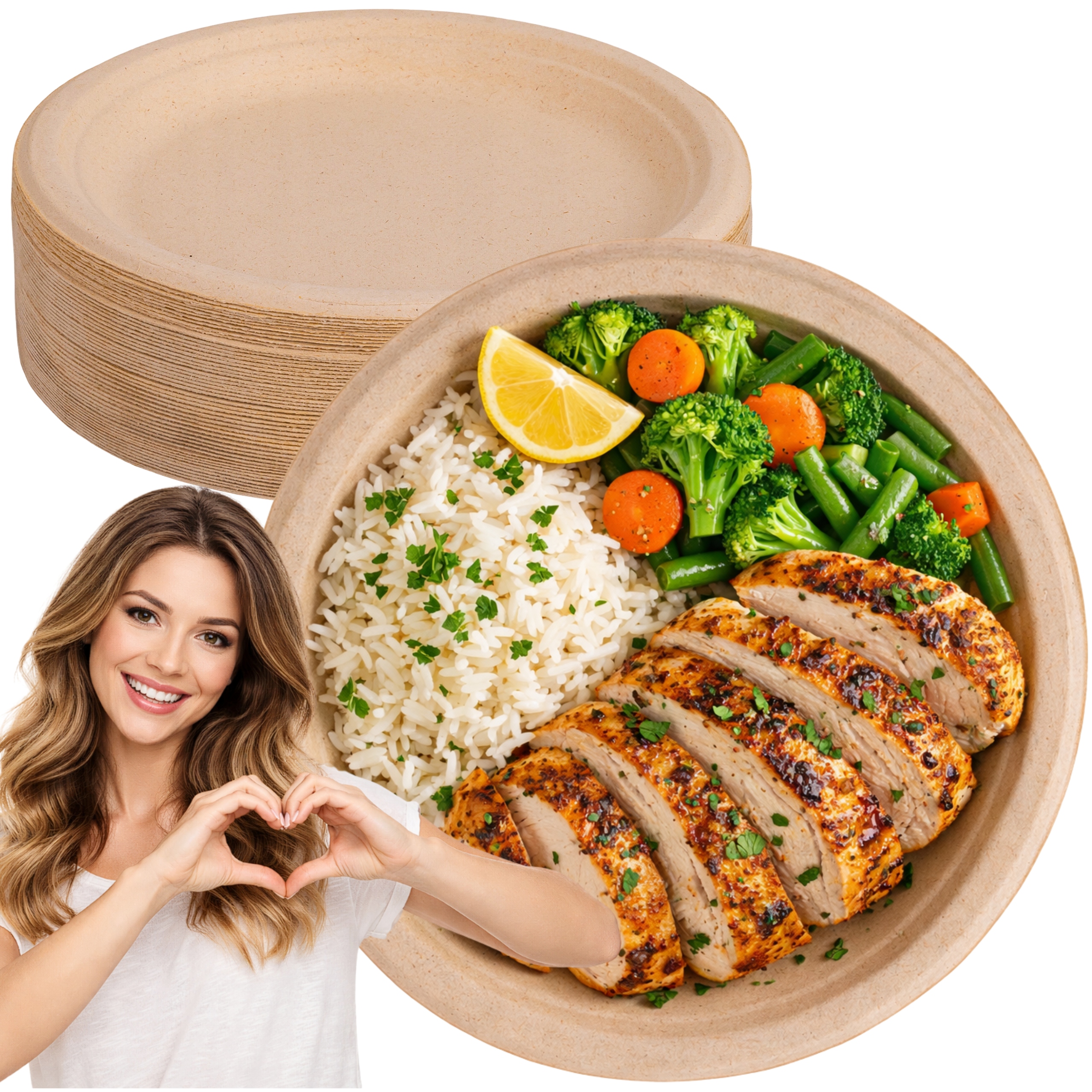 Na Jedno Použití Talíře Z Cukrové Třtiny, Hrubé, Biologicky Rozložitelné, 23 cm, 500 ks