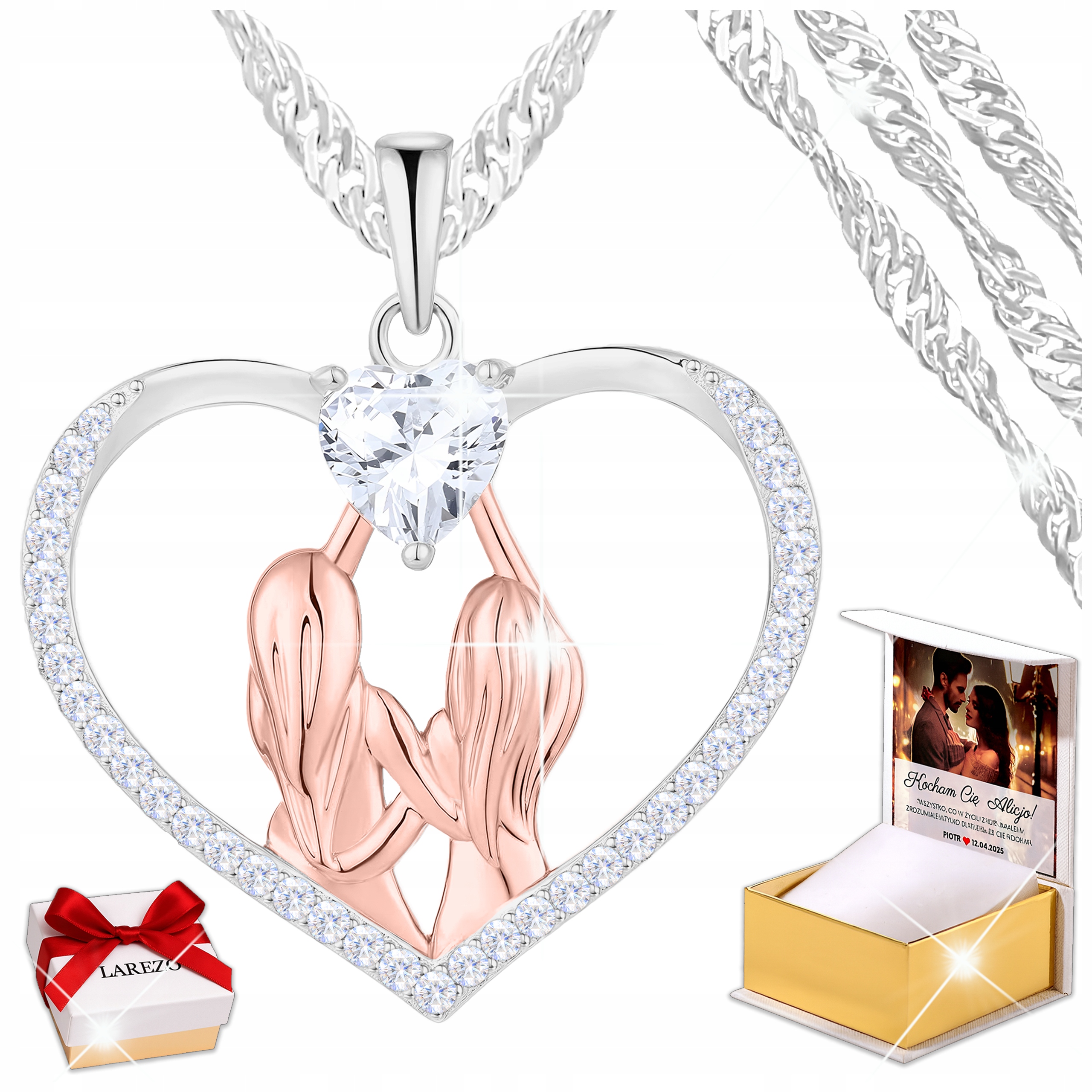 Stříbrný náhrdelník Kamarádky Nejlepší přátelé Srdce Zirkony Potisk