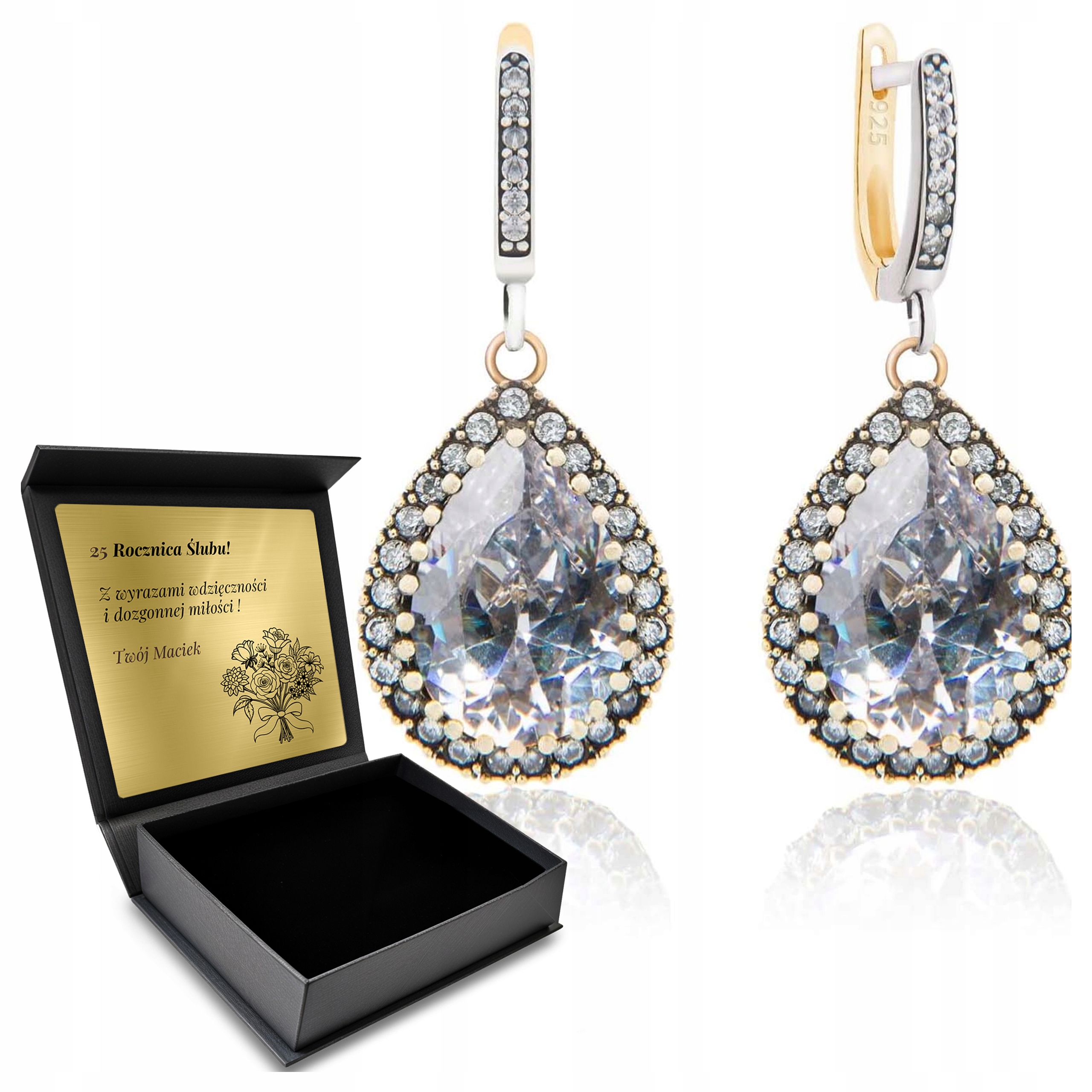 Stříbrné Náušnice 925 Se Zirkony A Topazem pro ženy Gravírování Bonus
