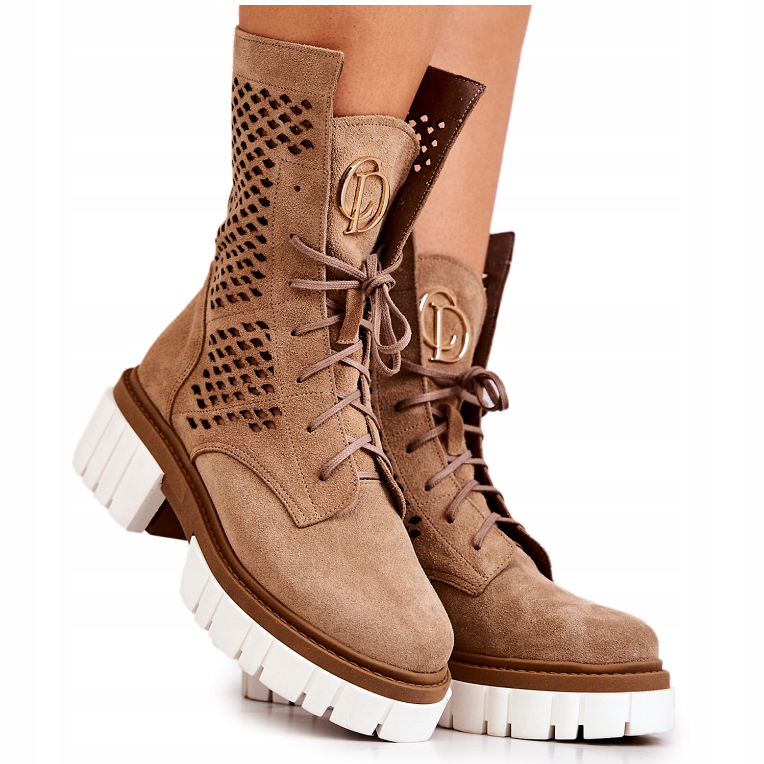 SKÓRZANE BOTKI WORKERY NICOLE JASNOBRĄZOWE 2706 40