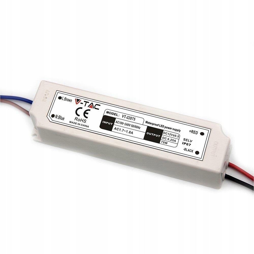 V-tac Led zdroj 75W 12V 6.25A IP67 hermetický filtr Emi VT-22075