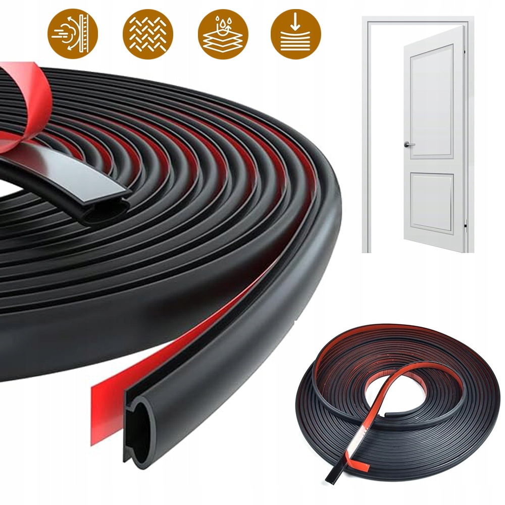 SAMOPRZYLEPNA GUMA, TAŚMA USZCZELNIAJĄCA, USZCZELKA DO DRZWI, CZARNA, 10M