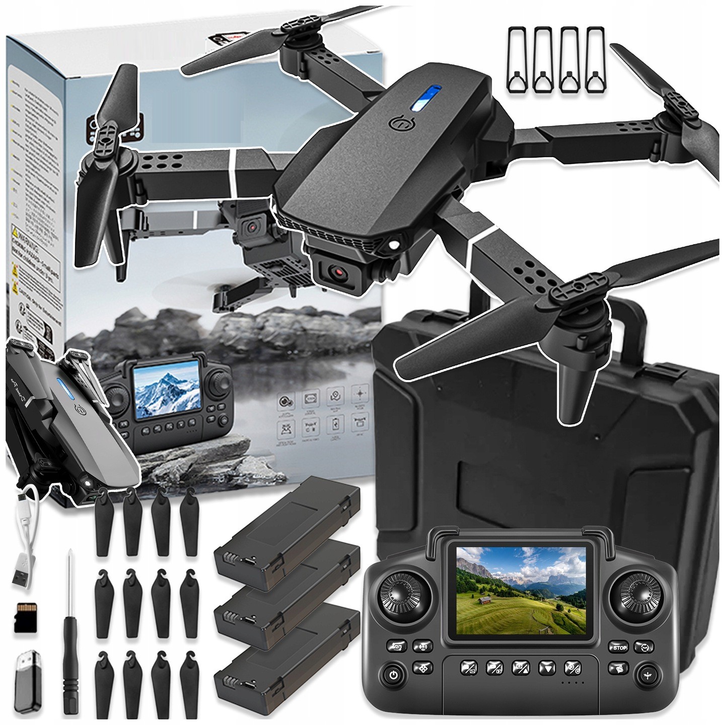 Dron S Ovladačem, LCD Displejem A 2 Kamerami Hračka 115G Wifi, 3 Baterie, Dosah 300M, OpticalFlow