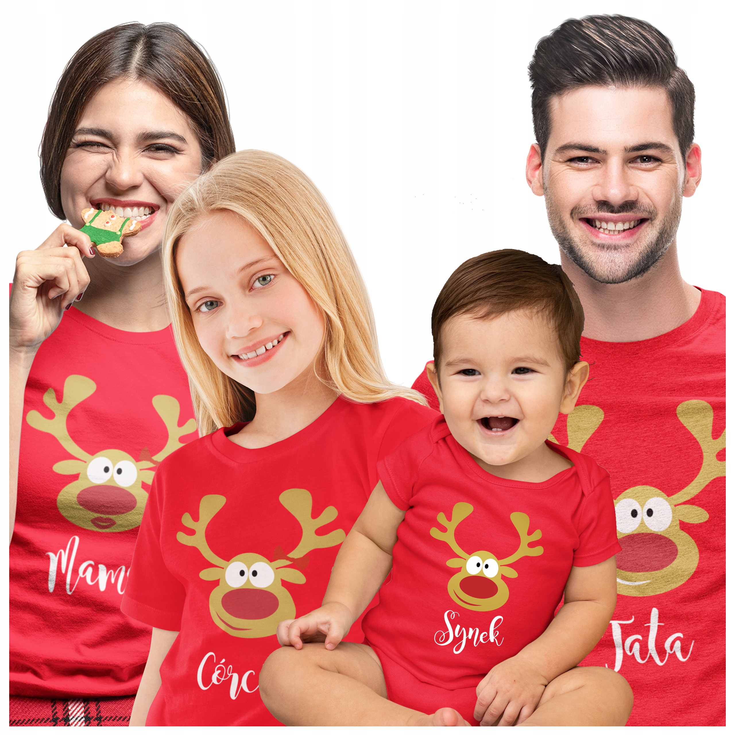 Sada 4 Vánočních Triček Pro Celou Rodinu Se Sobím Kompletem Body