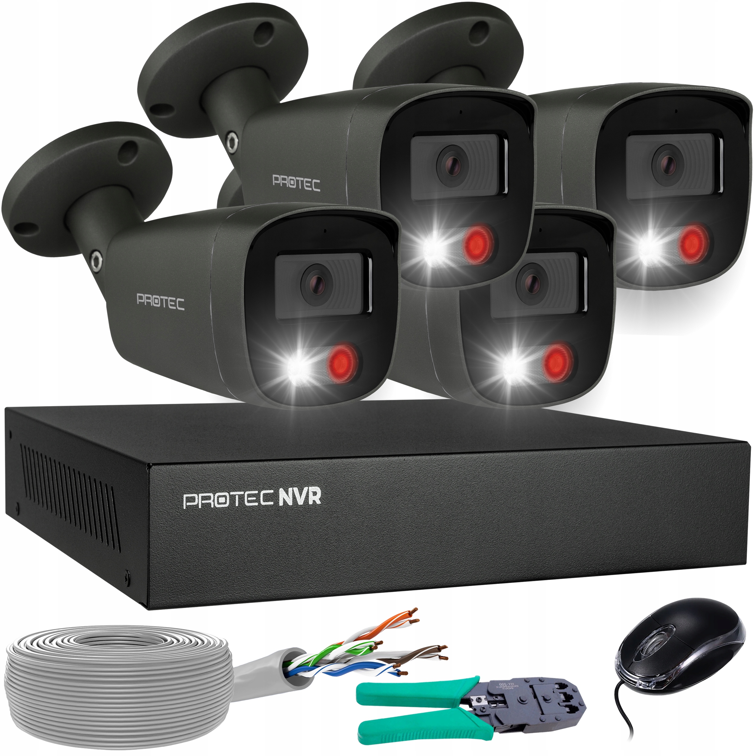 Monitorování 4 kamer Grafitové Ip PoE Full barva detekce lidí 5Mpx bez hdd