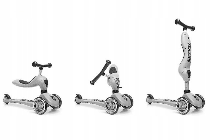 SCOOTANDRIDE ZESTAW HULAJNOGA Jeździk 2w1 + KASK z LED XXS do S 1+ Steel Wiek dziecka 12 m +