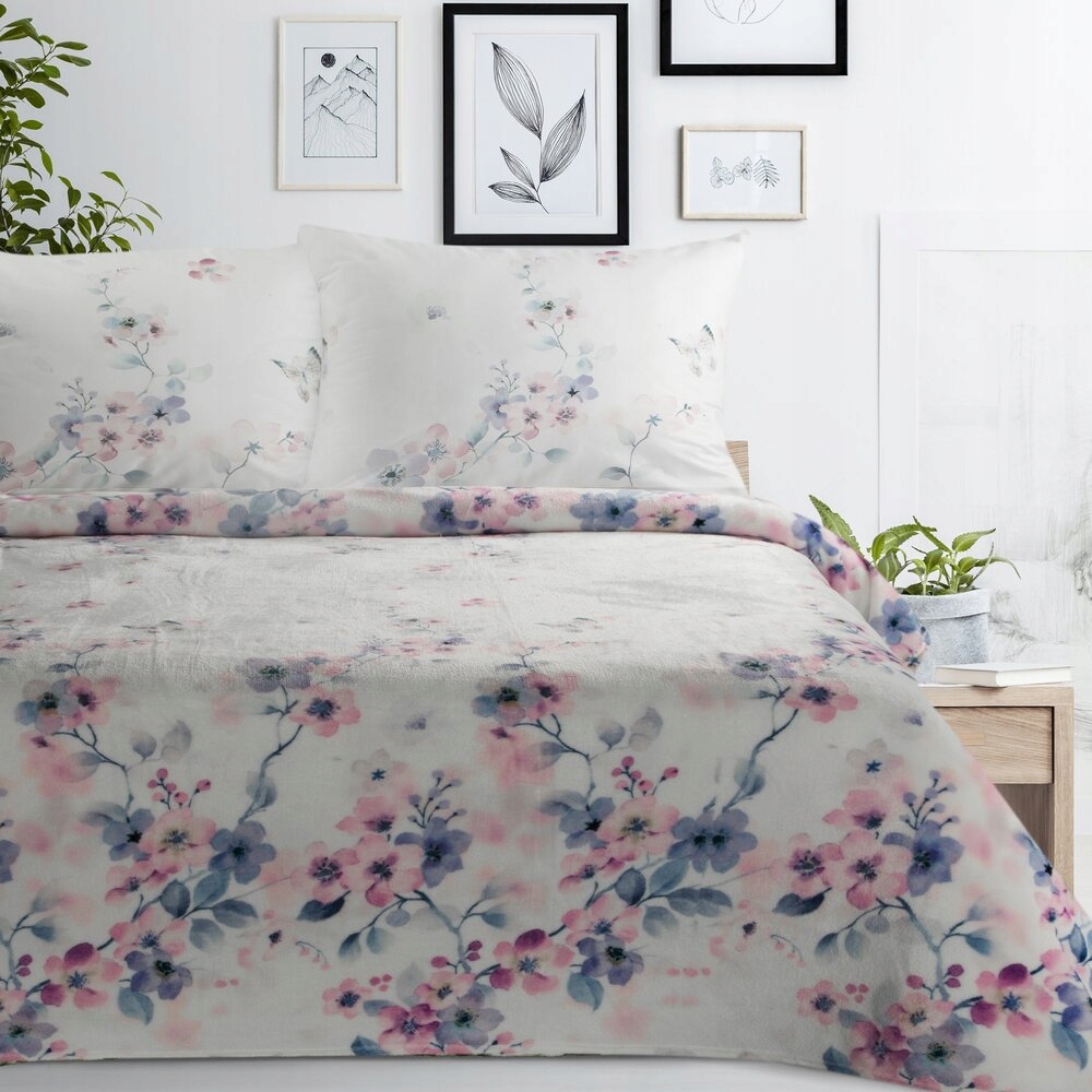 Deka přehoz Flora 150x200 Eurofirany bílá růžové modré květy