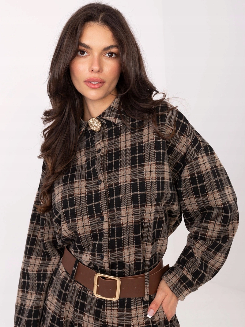 Kostkovaná Košile 21638 Tmavě Béžová Univerzální