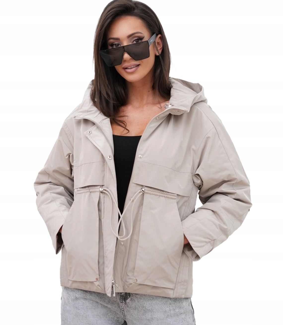 Dámská přechodová bunda Ksenia – s kapucí, lehká, do každého počasí, velikost 40