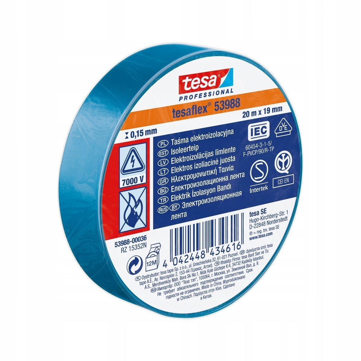 

Taśma izolacyjna Pvc 19mm/20m niebieska Tesa