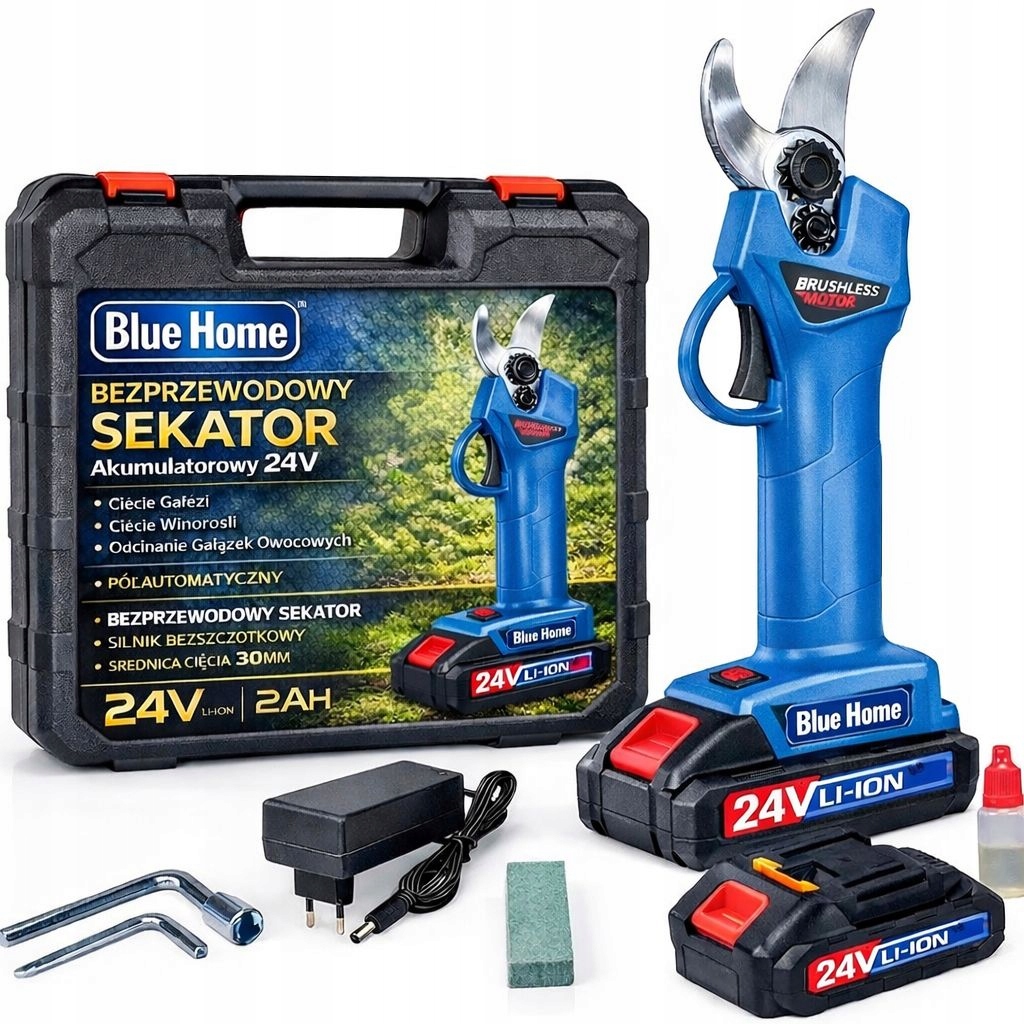 Sekator Akumulatorowy Nożyce Do Gałęzi Elektryczny Ogrodowy 2xAKU+Walizką