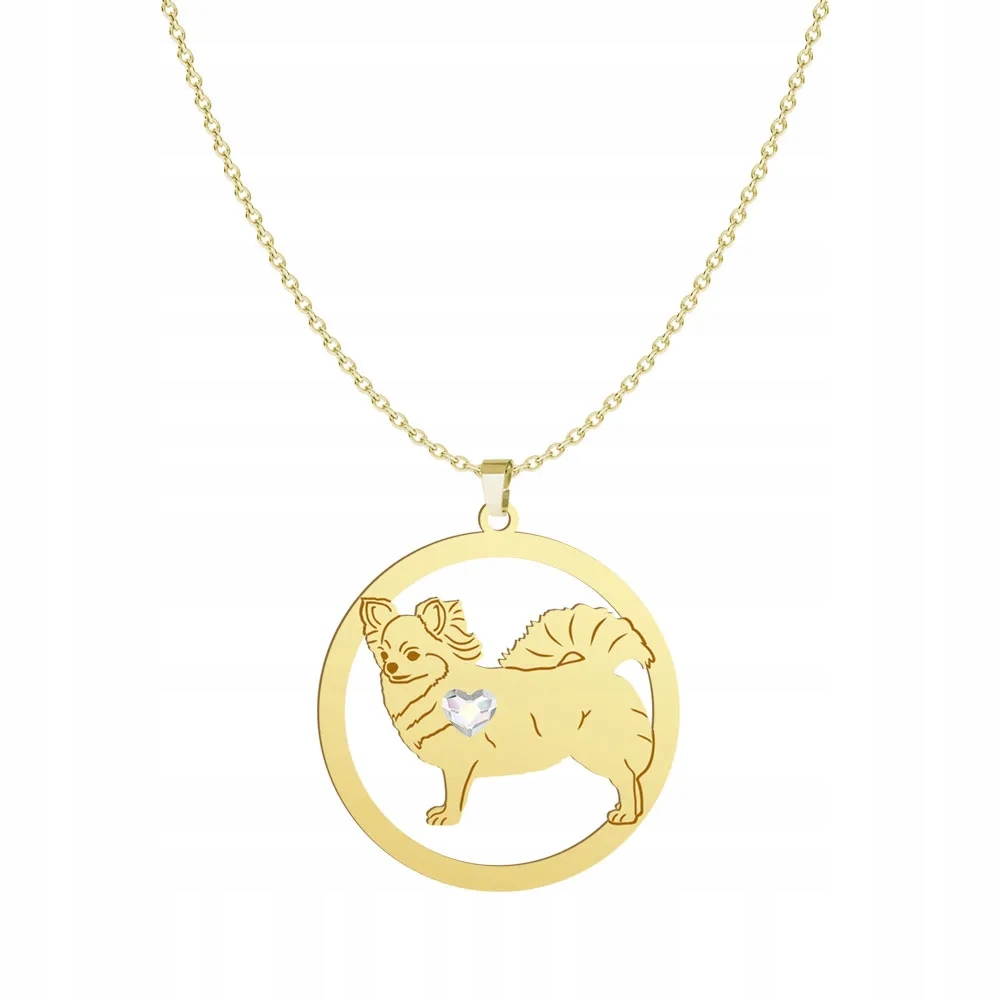 Zlatý náhrdelník s psem čivava Dlouhosrstá 925 Šperky Gravírování Bonus