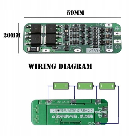 Moduł BMS PCM PCB ogniw Li-ion 3S 12V 20A 18650 Kod producenta BMS 3S 20A