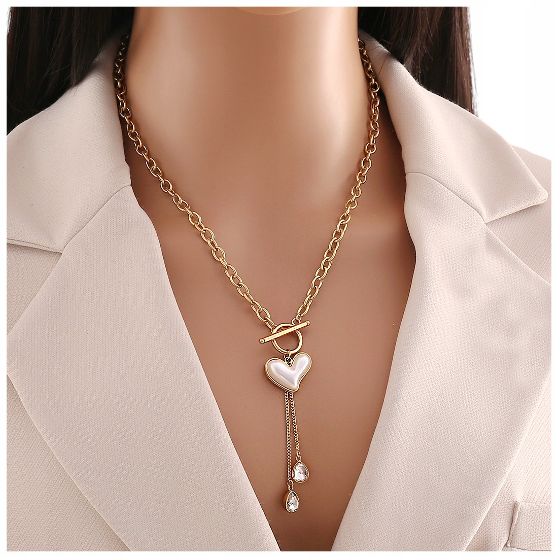 Naszyjnik Kolor Złoty Stal Nierdzewna Serce Serduszko Cyrkonie