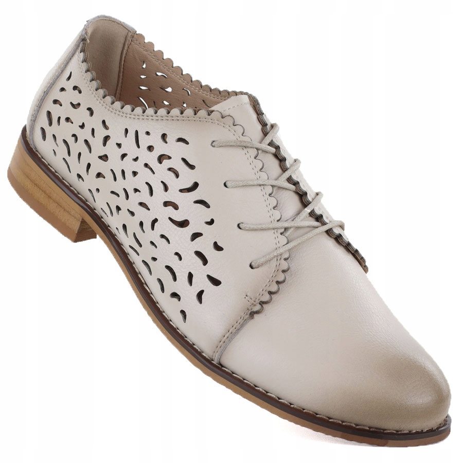 Dámské kožené polobotky ažurové béžové Cambell 19386 41