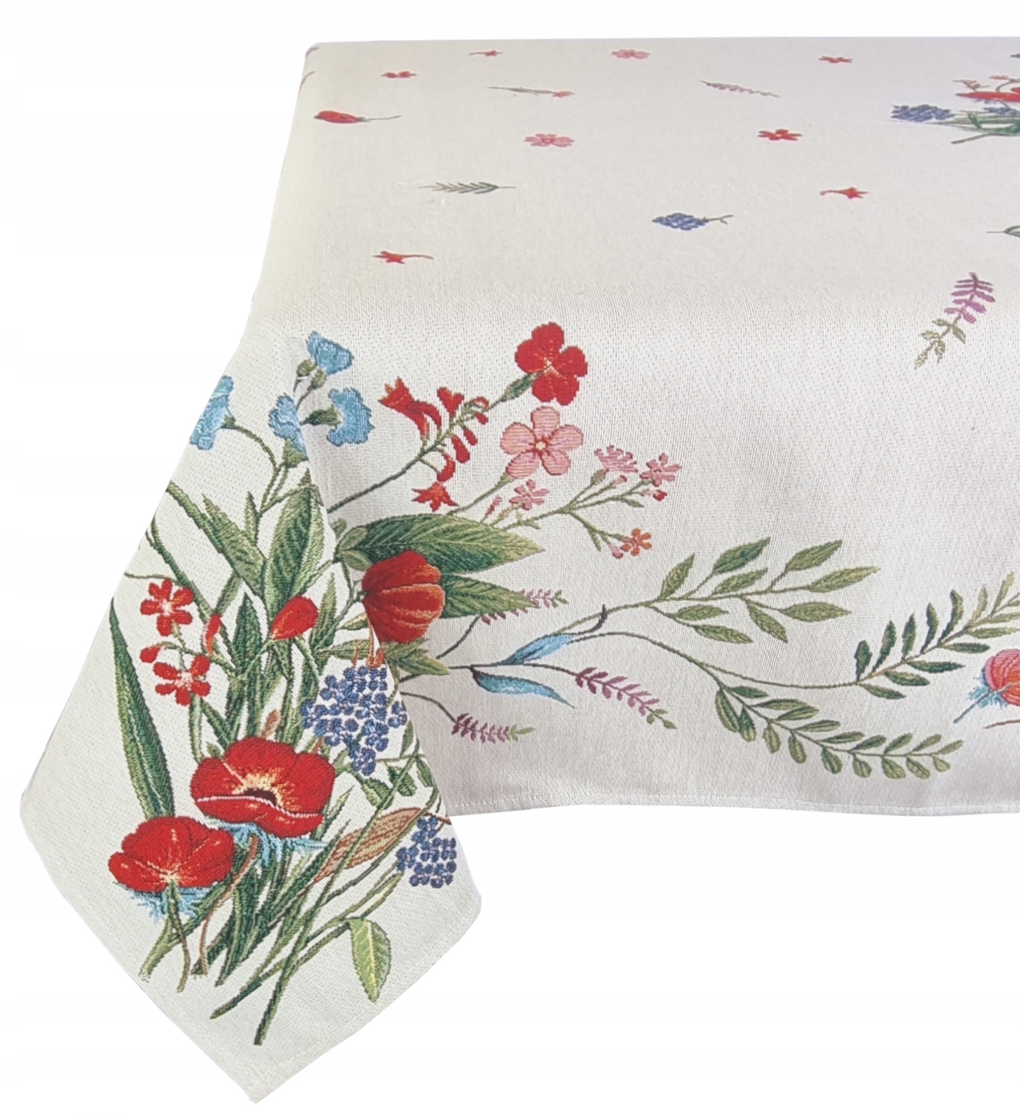 Ubrus Polní Květiny Louka 140X260 Gobelín Skvrnám Odolný Elegantní Tkaný Béžový