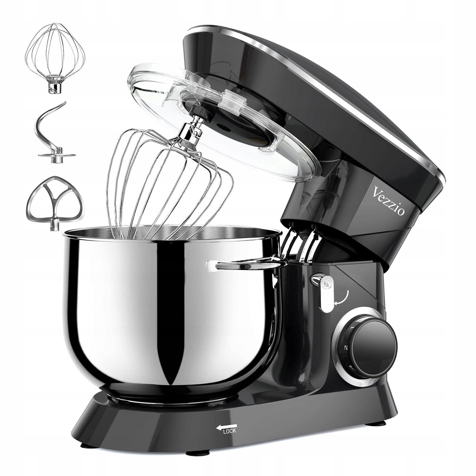 VEZZIO Robot Kuchenny 1500W Cichy 10 Prędkości 85L Czarna Misa Stalowa