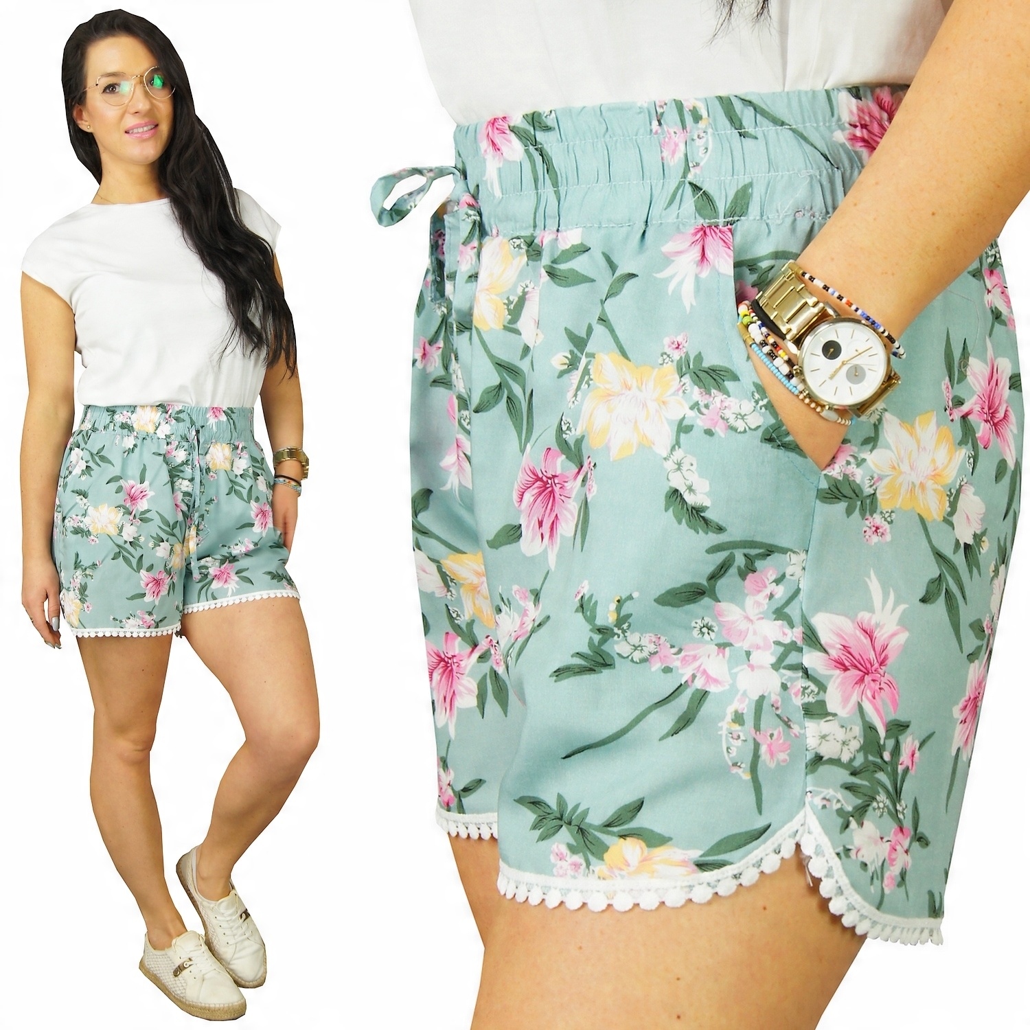 

Krótkie Spodenki damskie Szorty Bawełna Boho, M/L