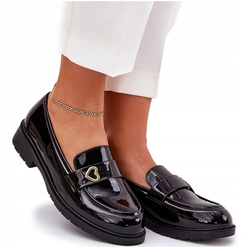 Dámské Lakované Mokasíny S Ozdobou Srdce S.barski HY51-379 Černé 37