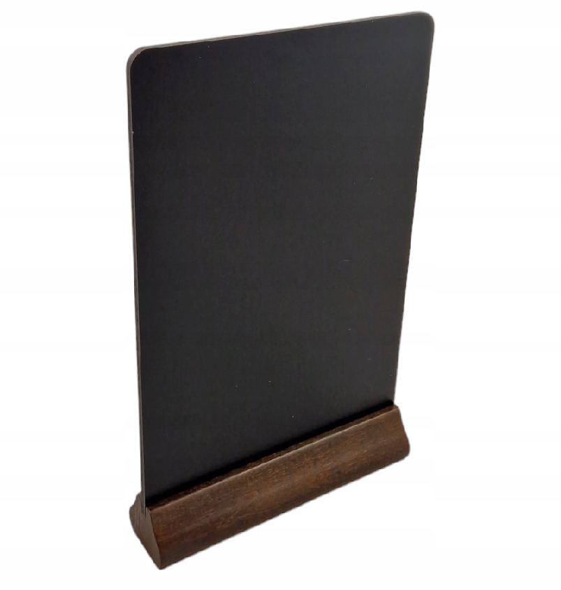 Tabliczka STOJAK INFORMACYJNY drewniany NA STOLIK dwustronny A4 ciemny brąz