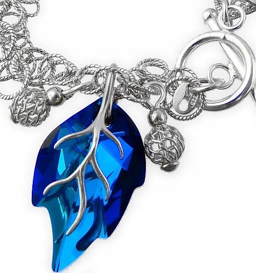 Krystaly ozdobný náramek Blue Leaf Stříbro