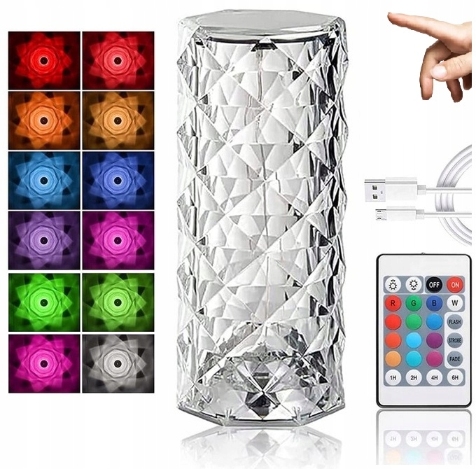 LAMPKA NOCNA KRYSZTAŁ LED DOTYKOWA KOLOR PILOT