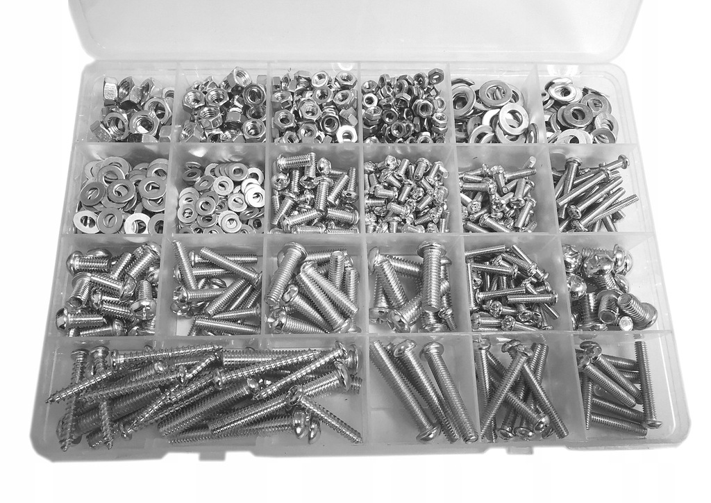 

Zestaw śrub nakrętek M3, M4, M5, M6 1100 sztuk