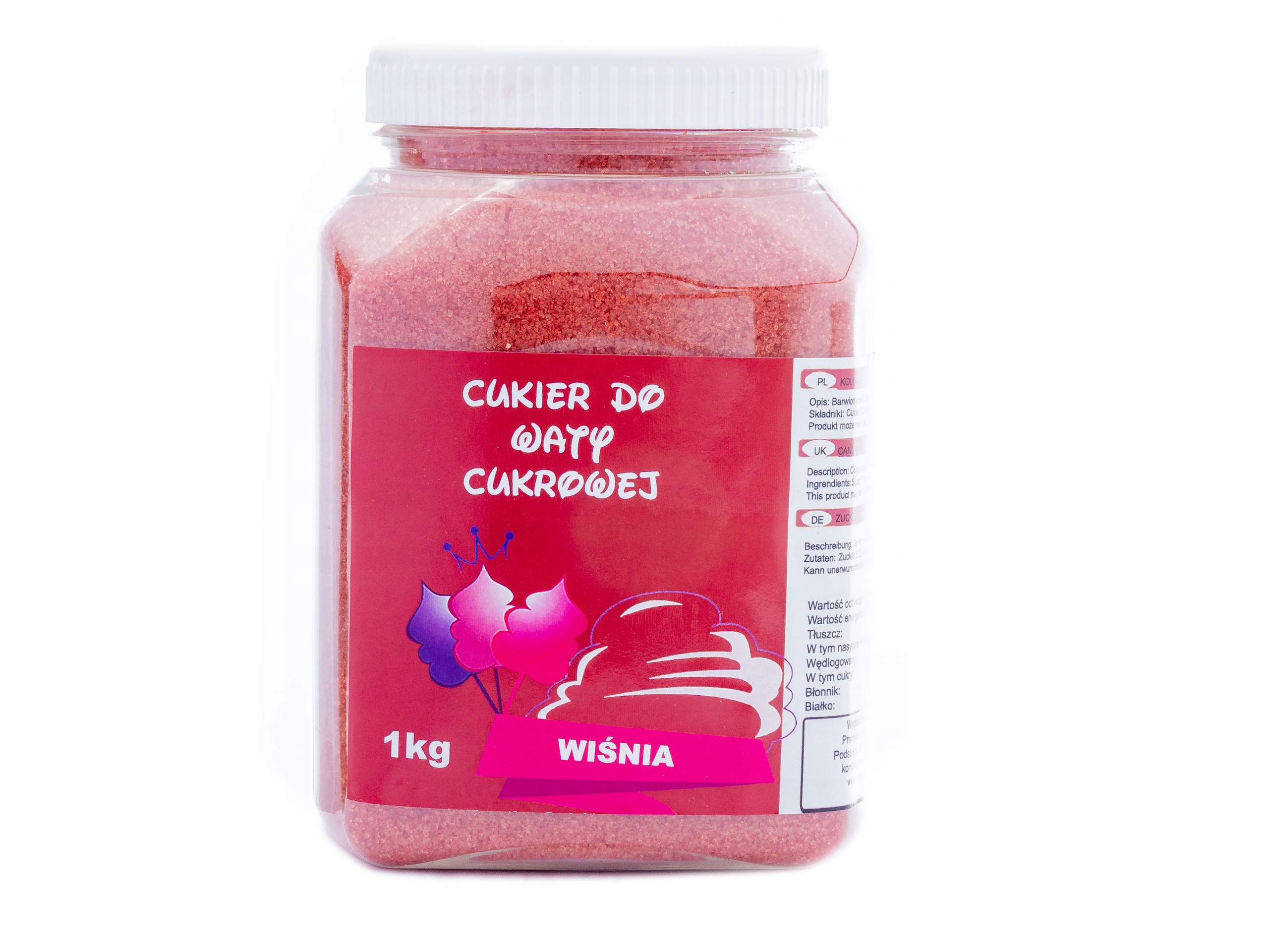 

Kolorowy Cukier Do Waty Cukrowej Wiśnia Słoik 1KG