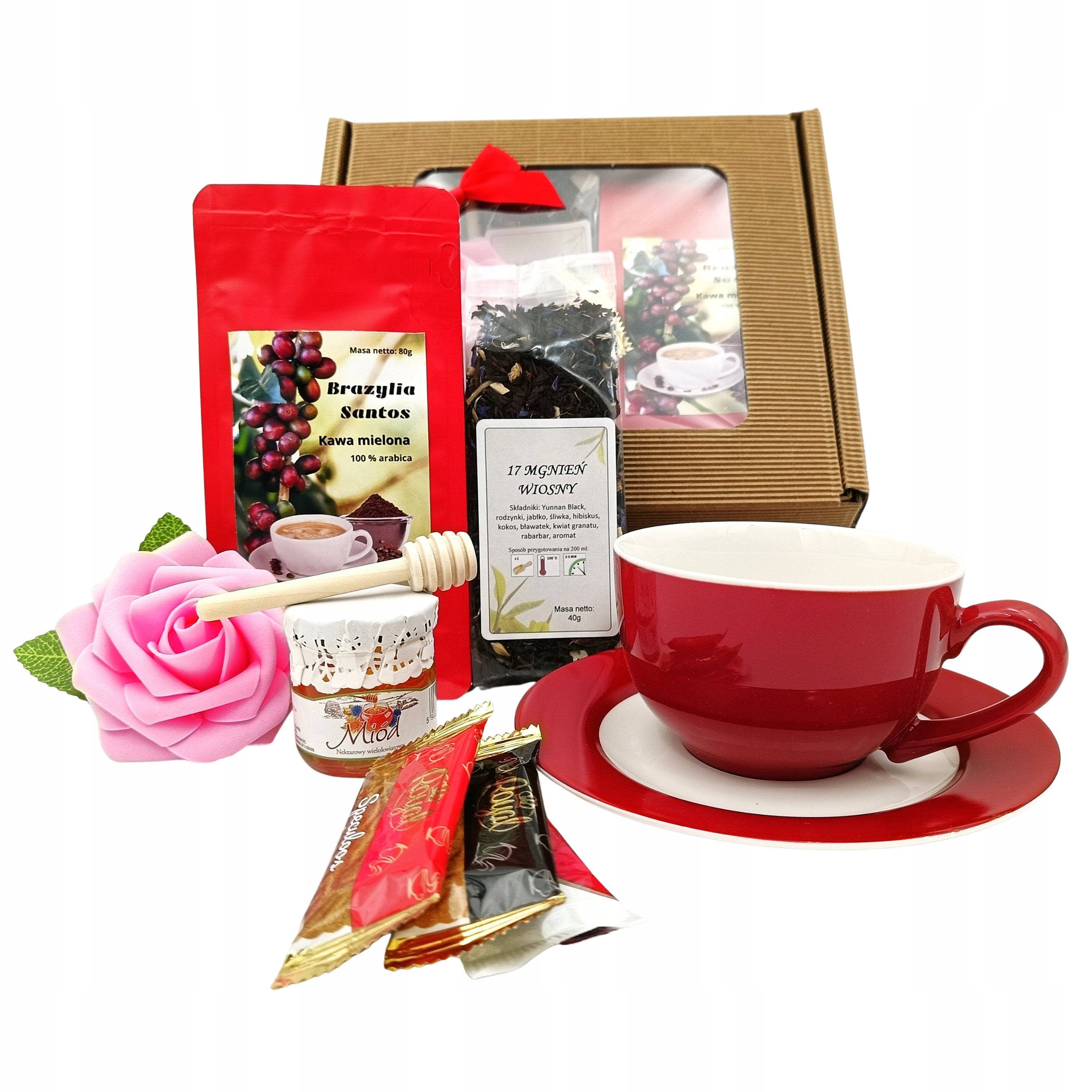 Levně Dárková Sada Narozeniny Jmeniny Šálek Káva Čaj Medové doplňky