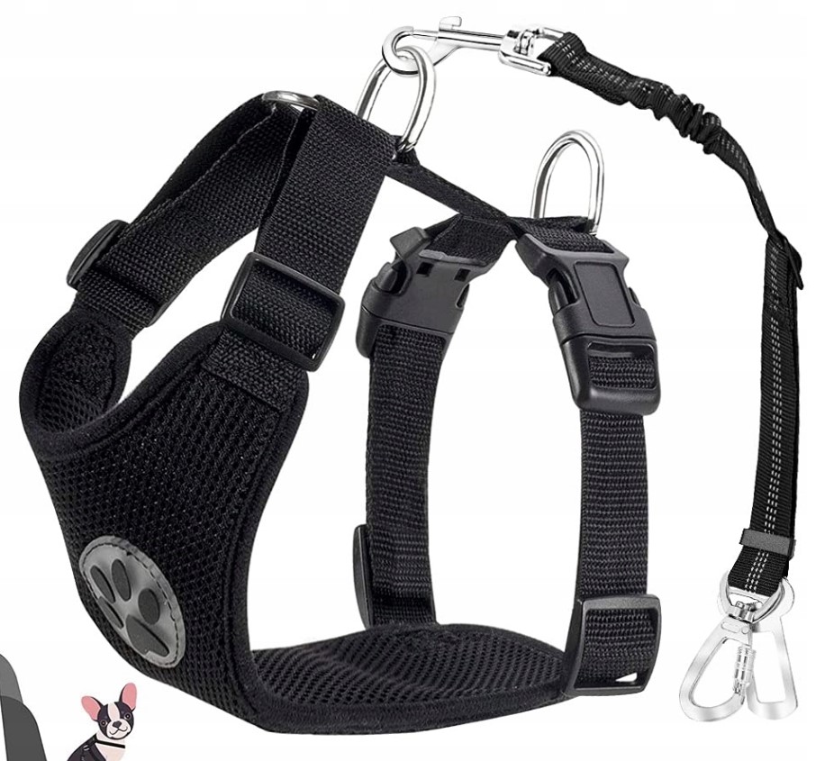 Eyein Postroj pro psa s bezpečnostním pásem do auta, nastavitelný, černý L