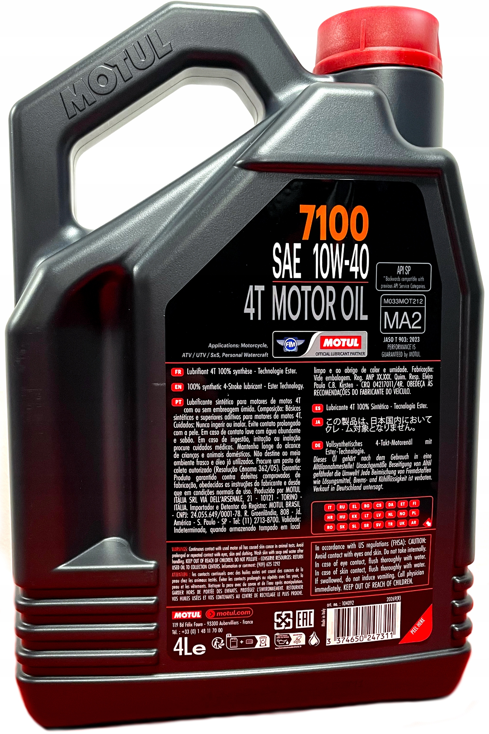 Olej MOTUL 7100 4T 10W40 Ester MA2 4L+ FILTR OLEJU Numer katalogowy części KN-204