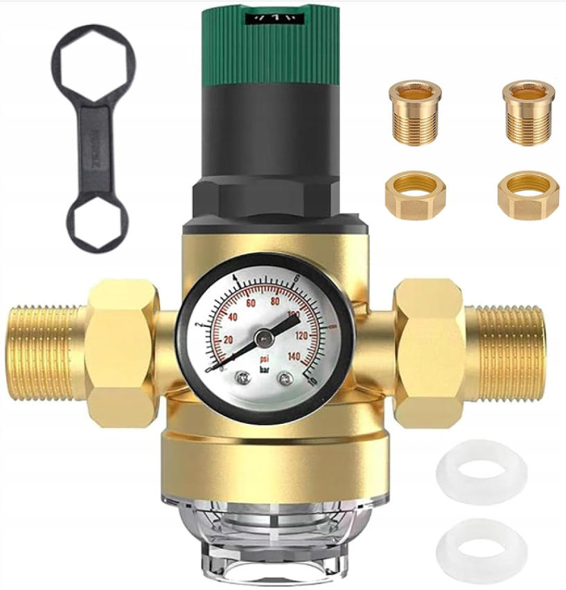 Reduktor Ciśnienia Wody Mosiężny 1" DN25 Z Filtrem I Manometrem 3/4