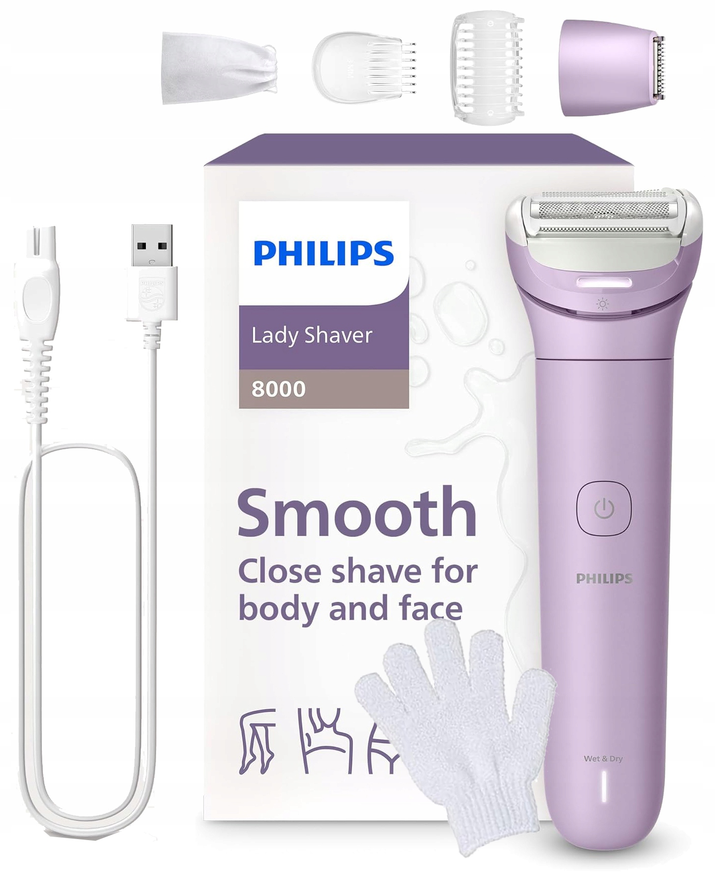 Golarka Philips Lady Shaver 8000 BRL149/00 Na Mokro I Sucho Rękawica