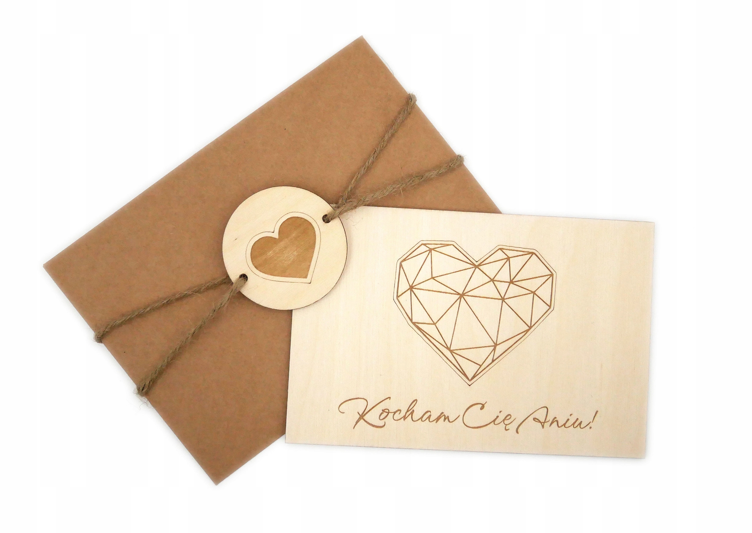 KARTKA DREWNIANA WALENTYNKI GRAWER IMIĘ+ GRATIS Szerokość produktu 15 cm