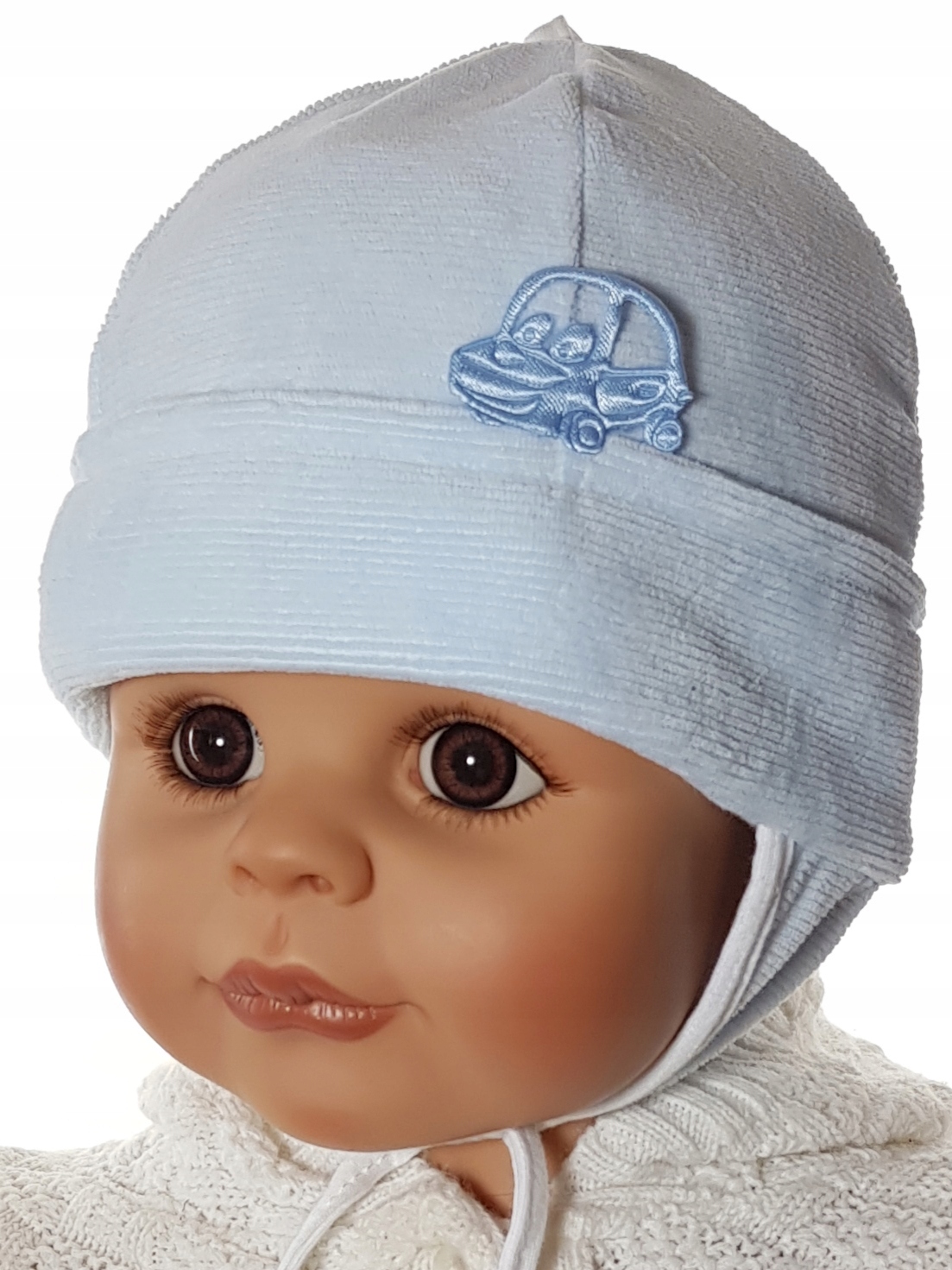 NIEMOWLĘCA CZAPKA CZAPECZKA WIĄZANA CHŁOPIĘCA AUTO 0-12 M-C MIX KOLORÓW Rozmiar 36-38 cm