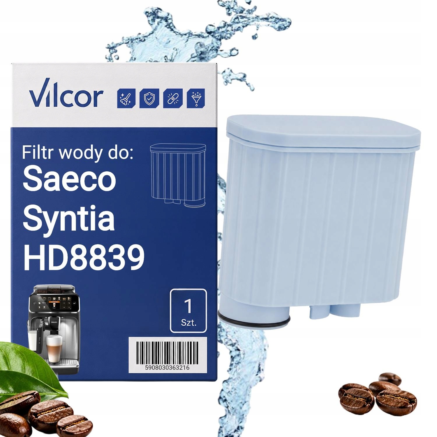 Filtr Do Ekspresu Saeco Syntia HD8839 Ciśnieniowy, Wydajny, Wody, Ochrona