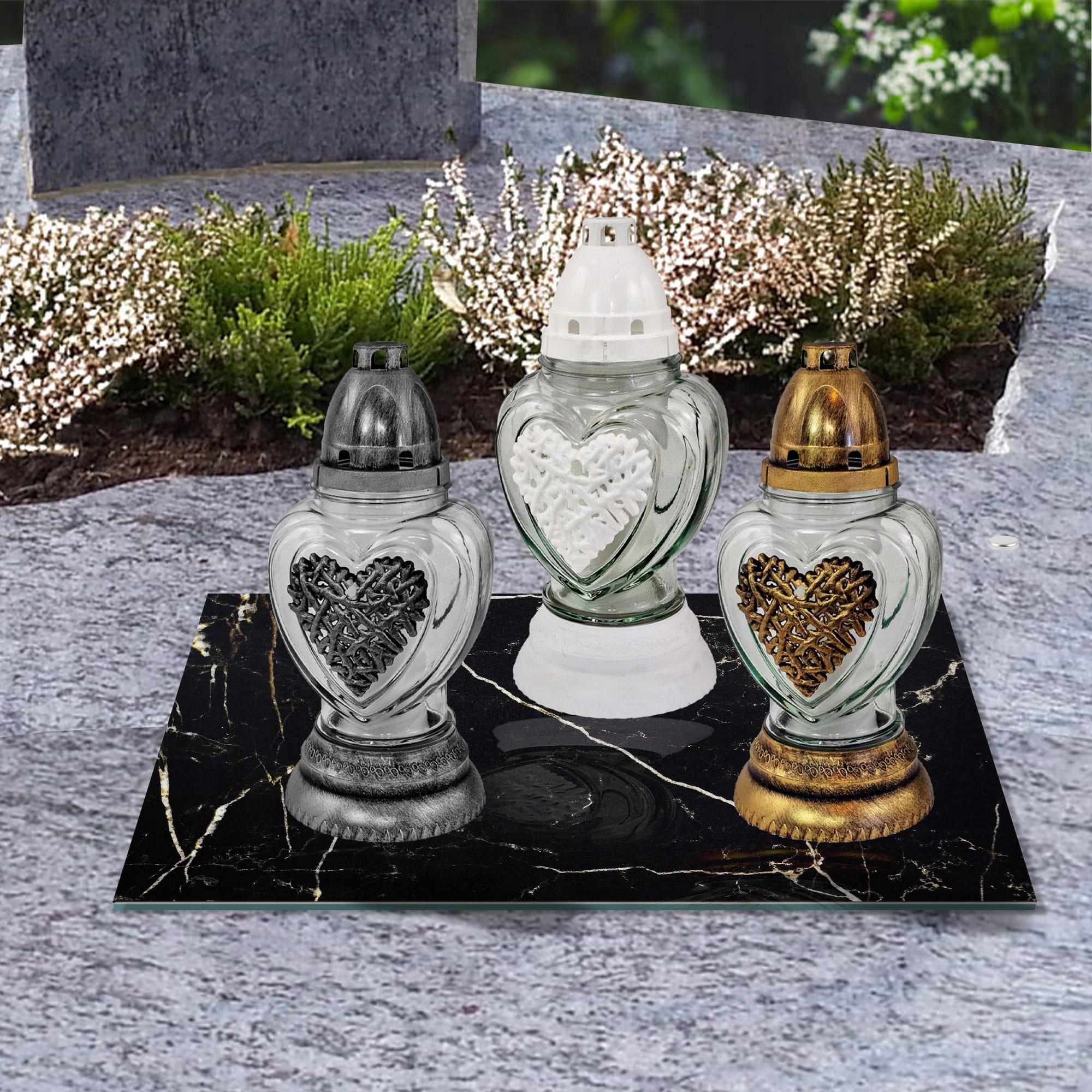 SZKLANA PODSTAWKA POD ZNICZE 25x25cm Marmur 07e Materiał szkło hartowane