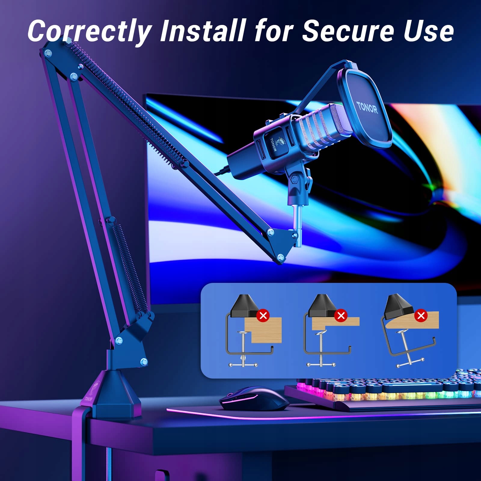 TONOR Gaming USB Mikrofon RGB do Streamingu Podcastów i Gier na PC PS4 PS5 — miniatura 6