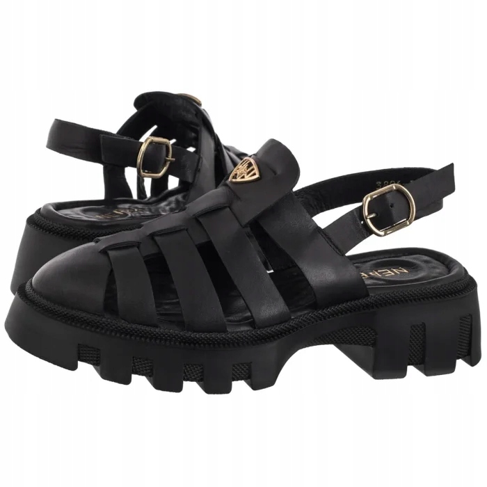 Kožené dámské sandály Nepeke Enver Black Leather, černé