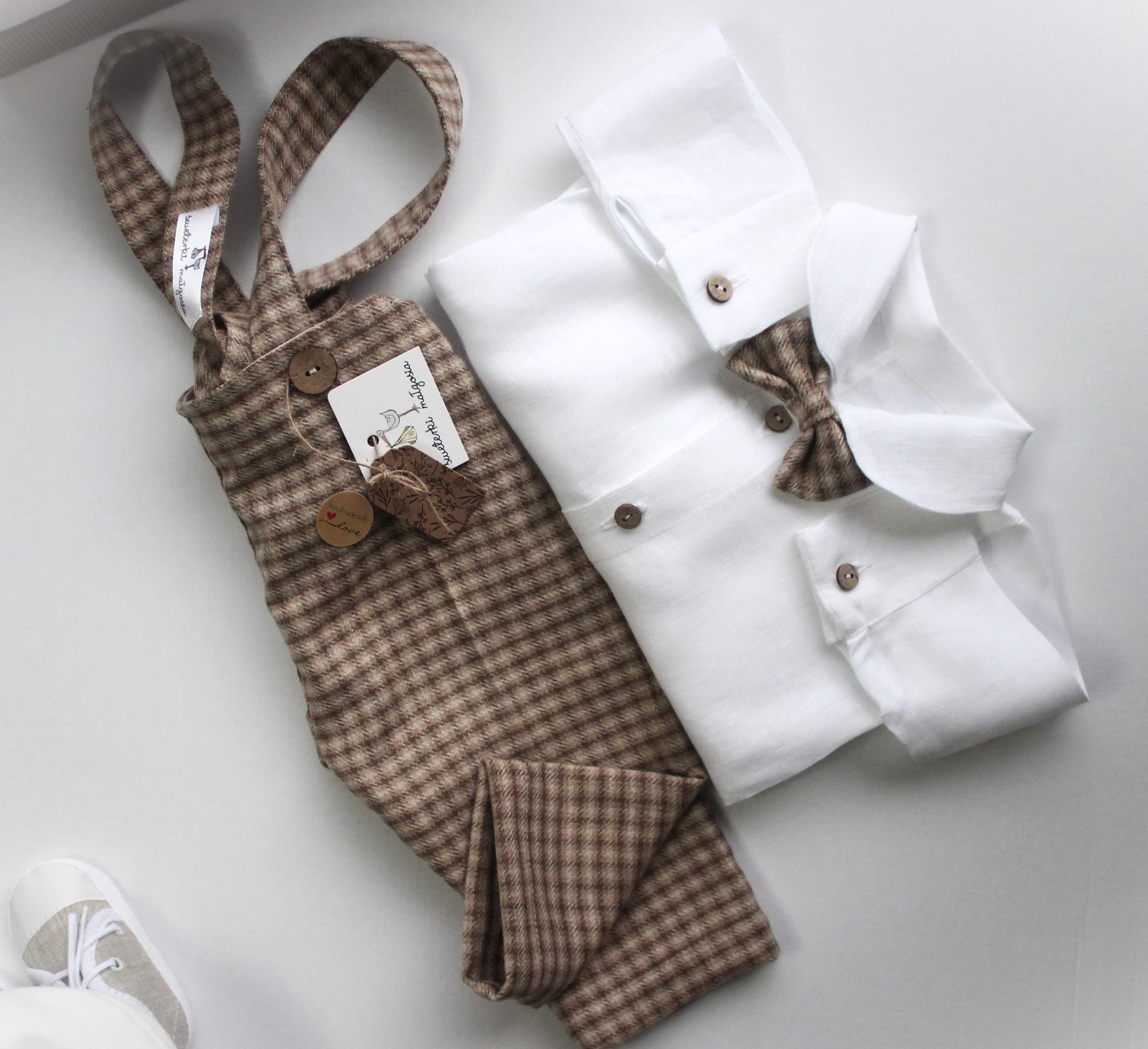 Komplet do chrztu Wełna Beżowa Krata r. 74 / 3 cz. Okazje chrzest