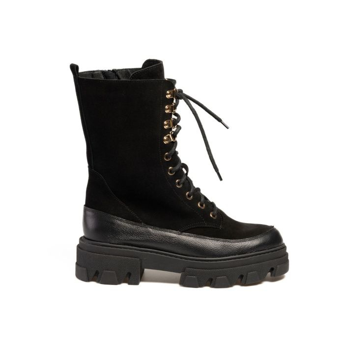 Černé Kanady Workery Kotníkové Boty Dámské Kožené Platformy S Vázáním Sempre