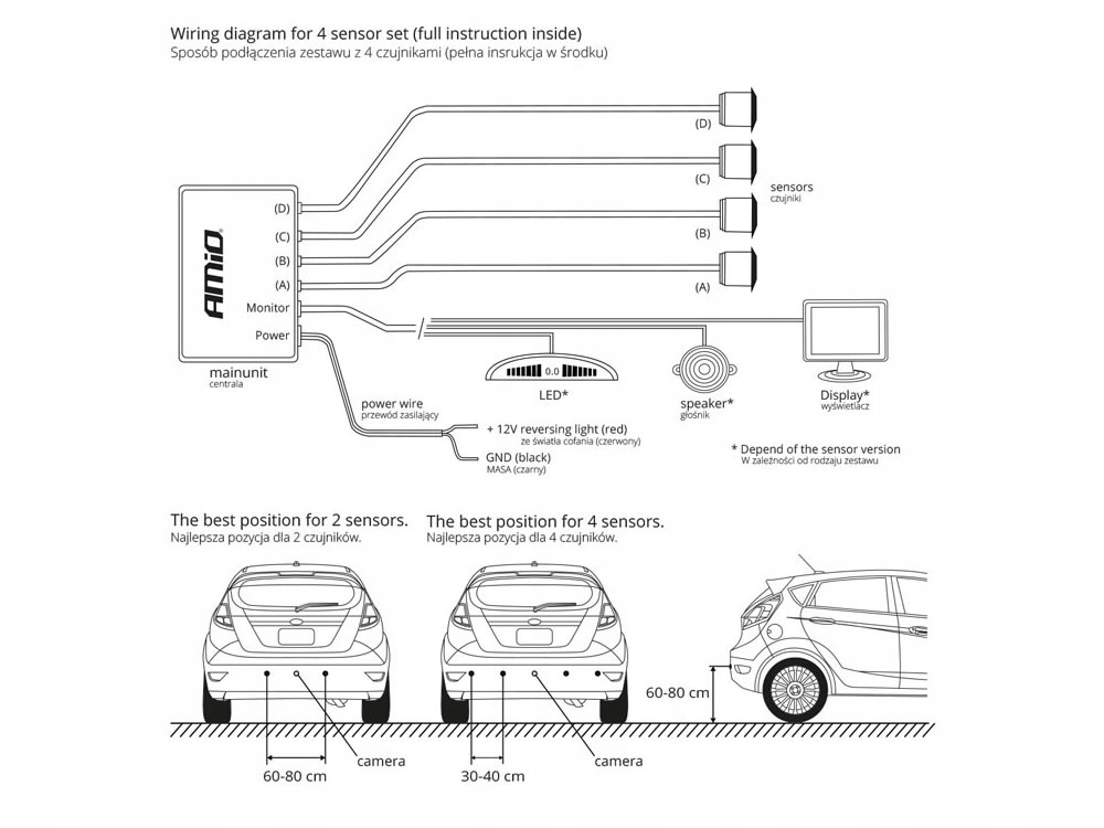 GRATISY# Czujniki parkowania TYŁ 4 SREBRNE SENSORY COB LED Model 2282