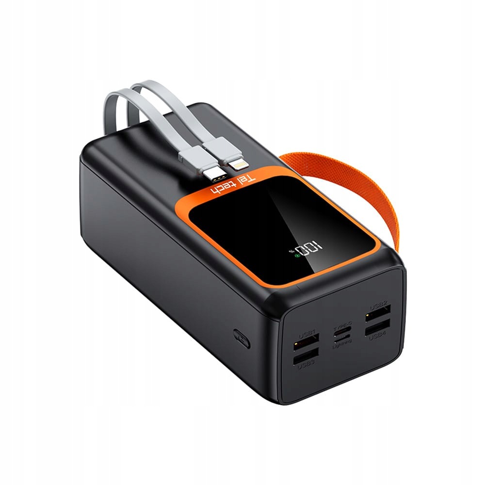 Power Banka, Nouzová Baterie 5A 22.5W, Kabely Typ-c Lightning, Černá, 50000MAH