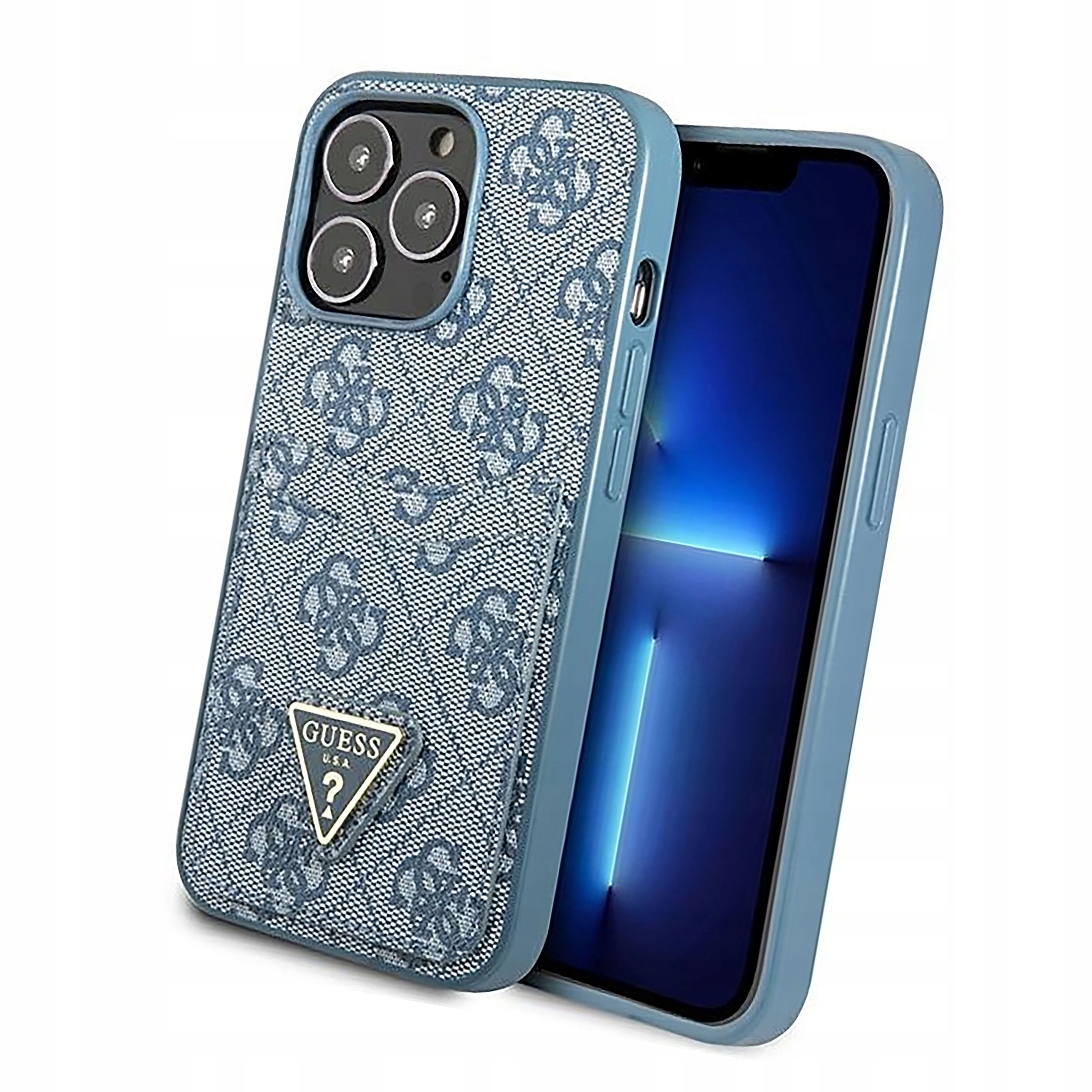 Etui Guess 4G Triangle Logo Cardslot na iPhone 13 Pro 13 niebieskie